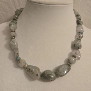 JAY KING Sterling Silver Prehnite and Turquoise Graduated Beaded Necklace